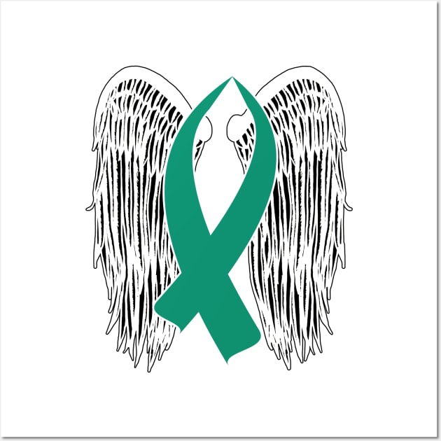 Winged Awareness Ribbon (Teal) Wall Art by BlakCircleGirl